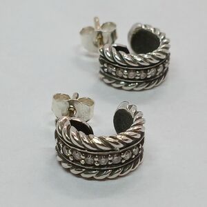 David Yurman Cable Sterling Silver Diamond Huggie Earrings